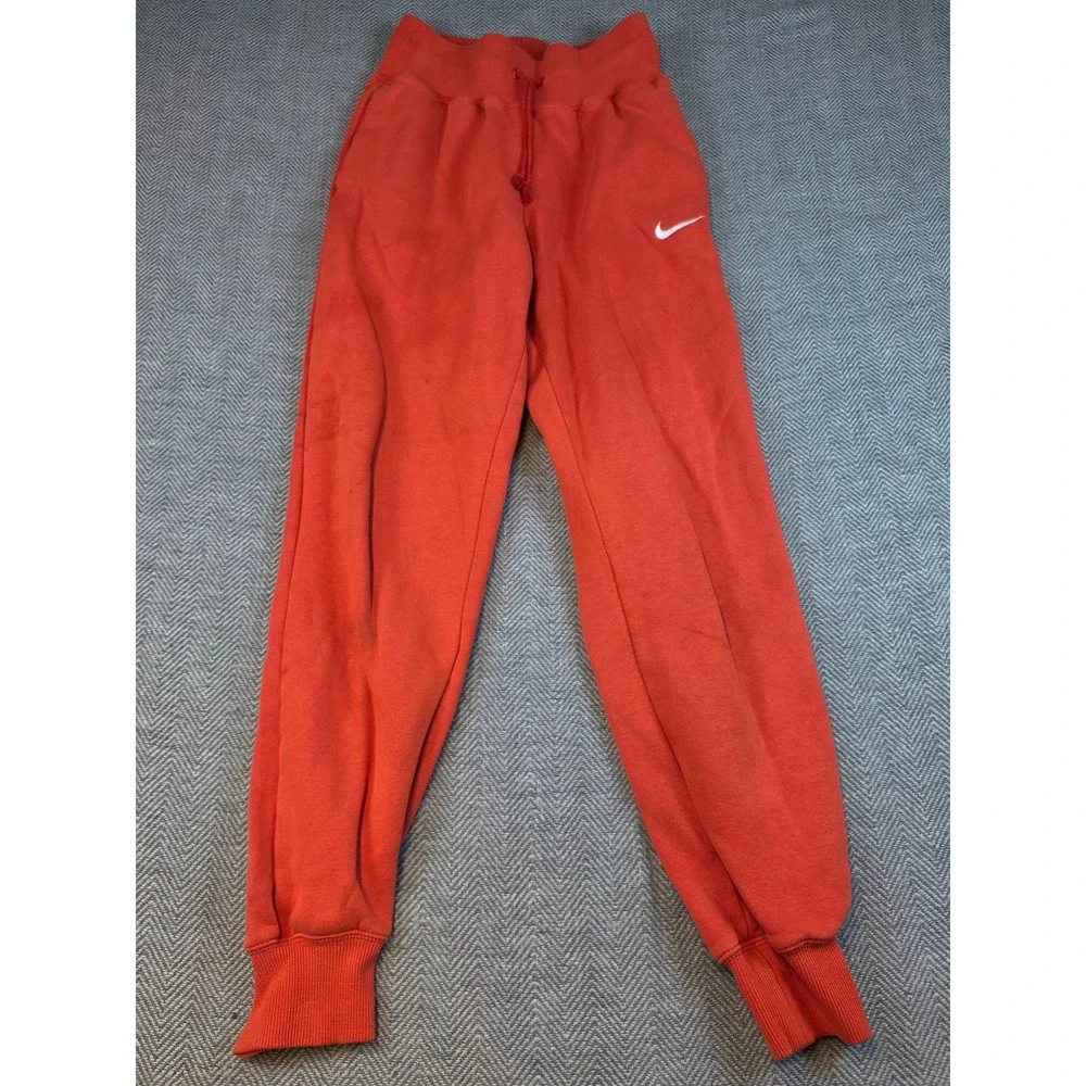 Nike Sportswear Orange Fleece Jogger Sweatpants XS Embroidered Swoosh Logo